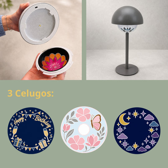 CELUMIU Indoor projection lamp gray with interchangeable light motifs