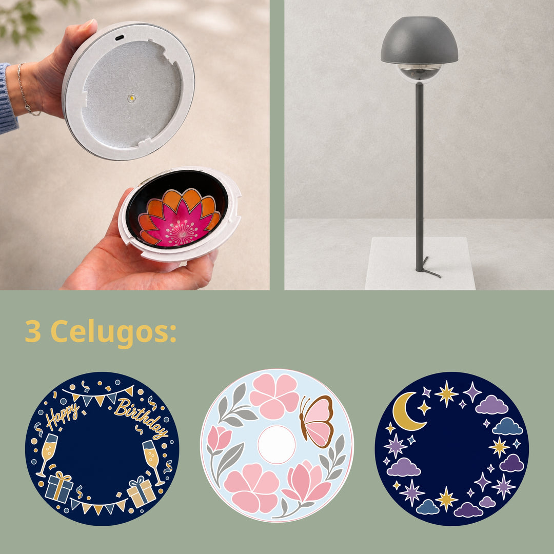CELUMIU Outdoor projection lamp gray with interchangeable light motifs